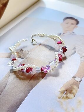 Pearl & Pink Crystal & Stone Twisted Bracelet